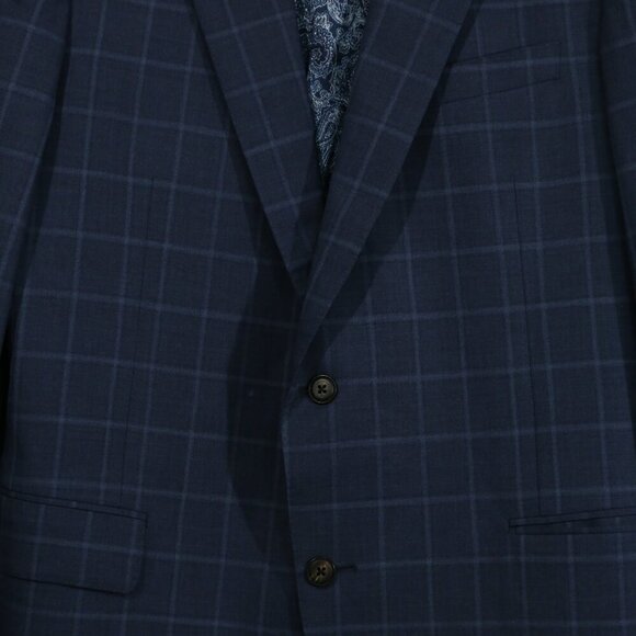 Samuelsohn Men’s 42L Sport Coat Blazer Blue Windowpane Super 130’s Wool Canada - Picture 8 of 9
